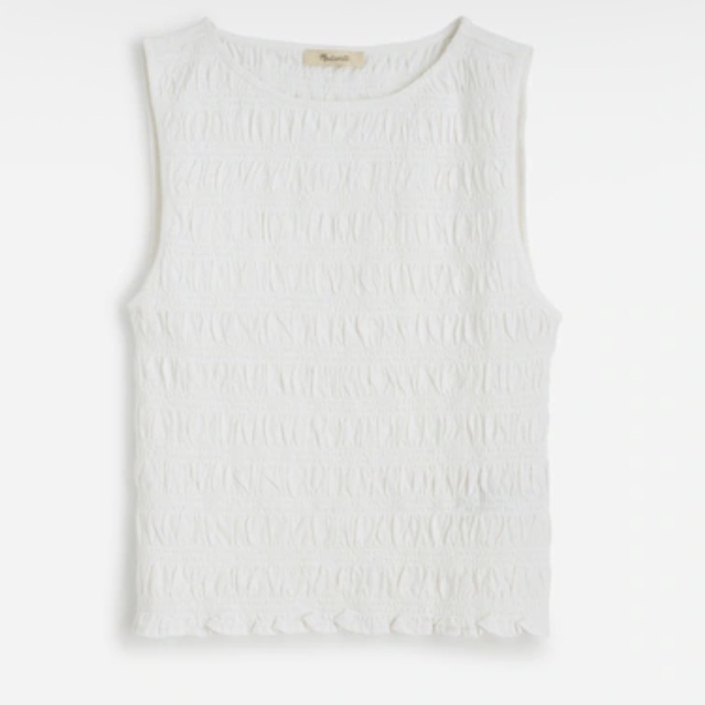 Madewell Coastal Smocked Textured White Boatneck Tank Top Brand New Xxsmall